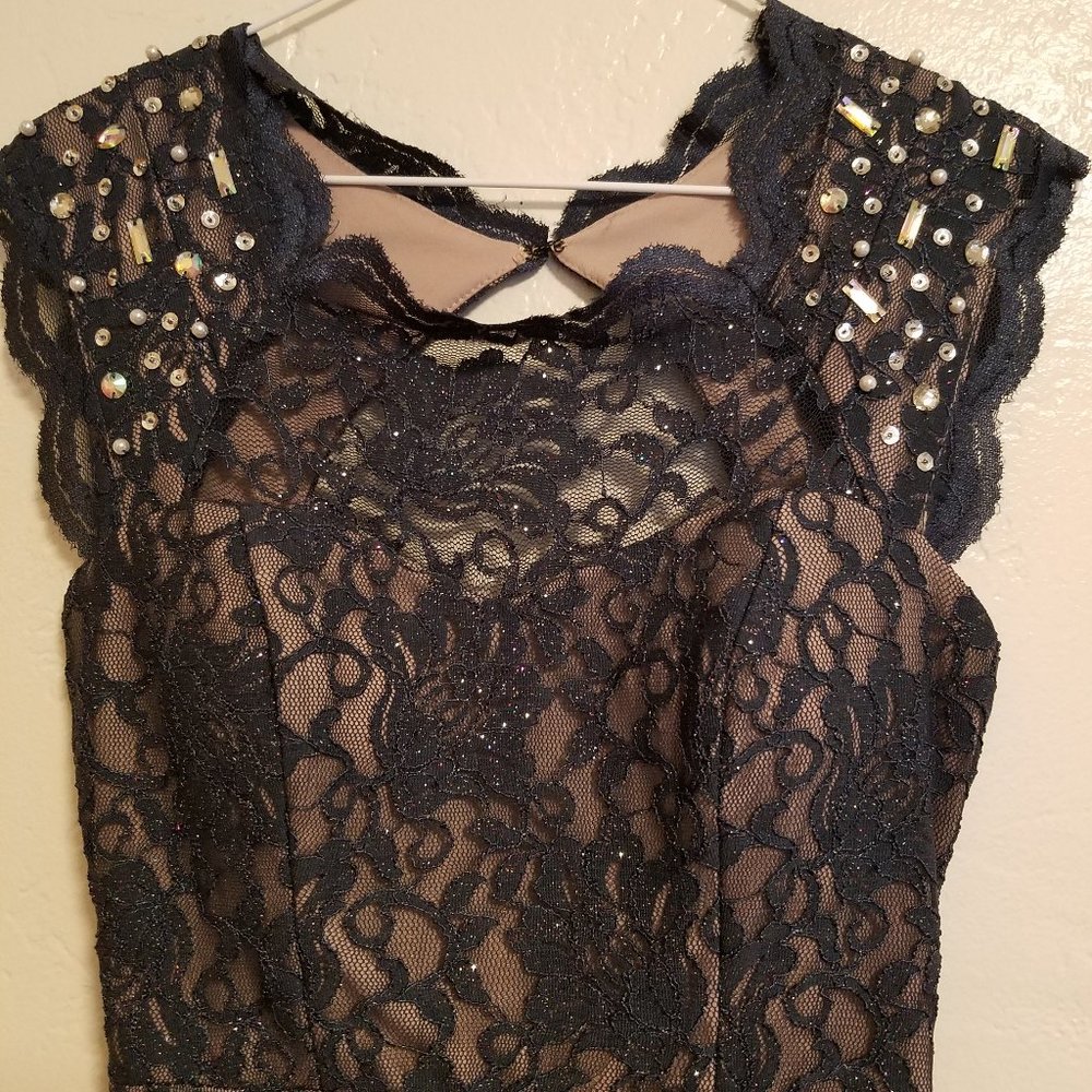 Deep blue (almost black) sparkle lace dress, sz 7